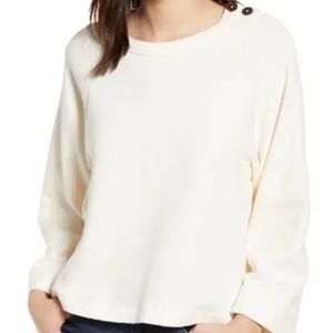 Madewell Shoulder Button Elbow Patch Top Bright Ivory S